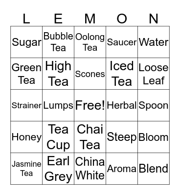 Tea Bingo Card