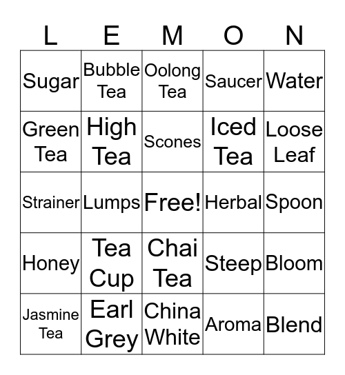 Tea Bingo Card