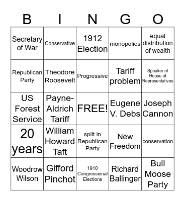 Progressivism Under Taft Bingo Card