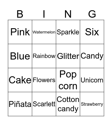 Scarlett’s party  Bingo Card