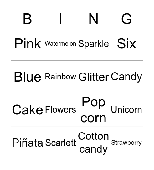 Scarlett’s party  Bingo Card