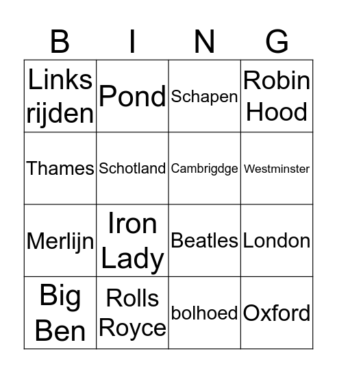 Engeland Bingo Card