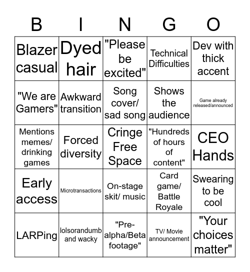 E3 2018 Bingo Card