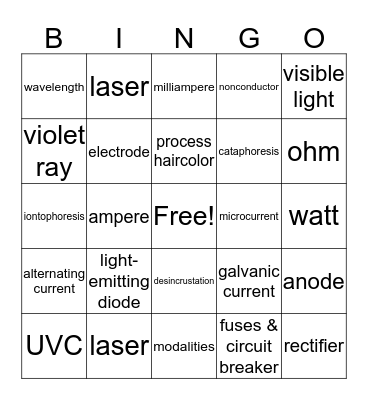 Electricity Bingo Card