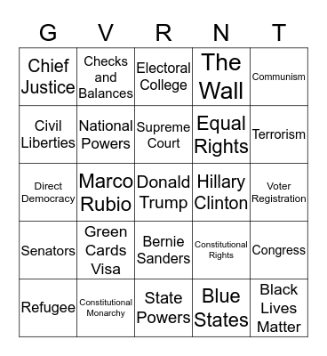 Government Bingo Card