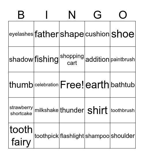 Speech Bingo - sh and th sounds Bingo Card