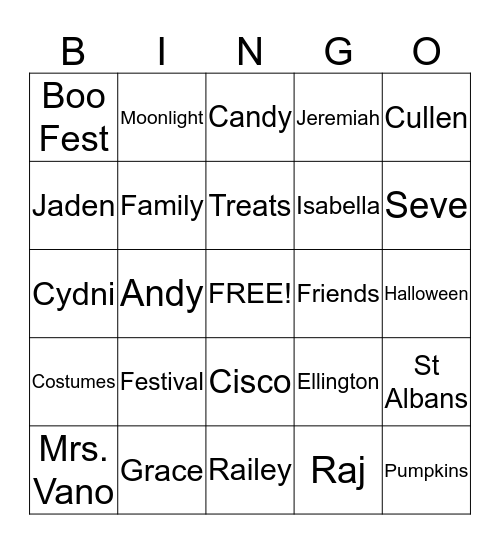 Halloween 2013 Bingo Card