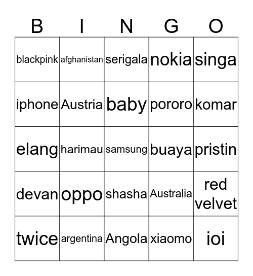 KINANIEEEE Bingo Card