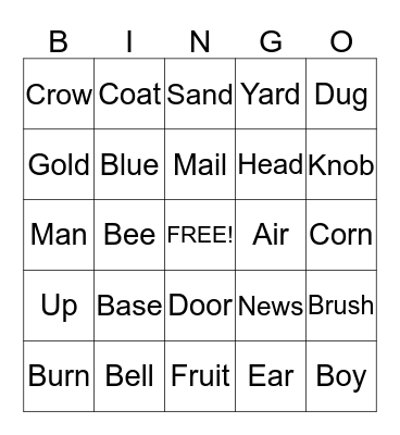 Syllable Deletion Bingo Card