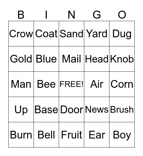 Syllable Deletion Bingo Card