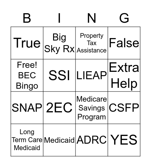 BEC Bingo Card