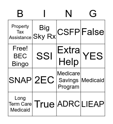 BEC Bingo Card