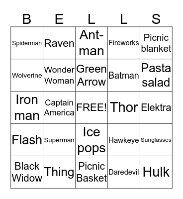 SUPER HERO PICNIC Bingo Card