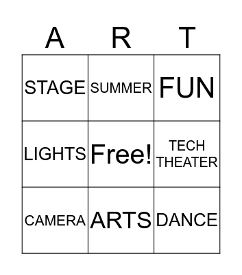 FPCS Performing Arts Camp Bingo Card