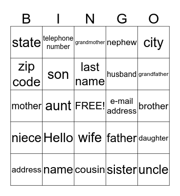 Unit 1 Bingo Card