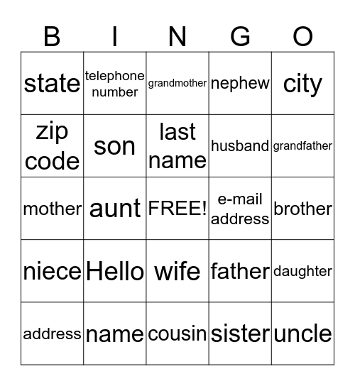 Unit 1 Bingo Card