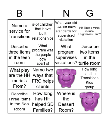 Hannah's House 30th Anniversary Bingo Card