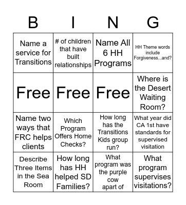 Hannah House Anniversary Bingo Card