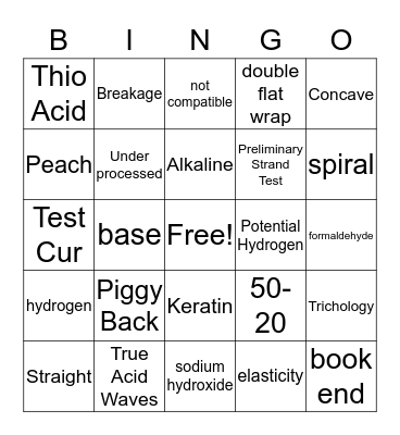 Chemical Texture Bingo Card