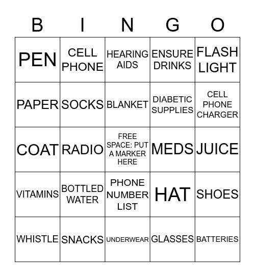 Disaster Preparedness Bingo Card