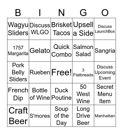 Jefferson Tavern Bingo Card