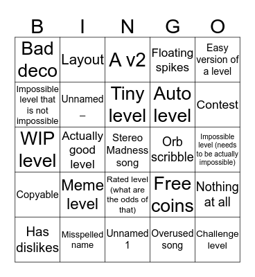 Recent Level Bingo II Bingo Card