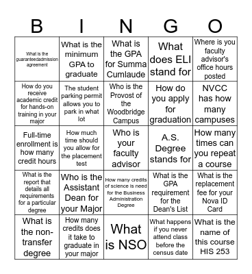 BUSINESS & SOCIAL SCIENCE OPEN HOUSE  Bingo Card