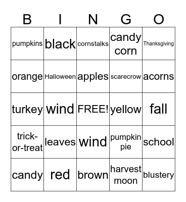 Fall Bingo Card