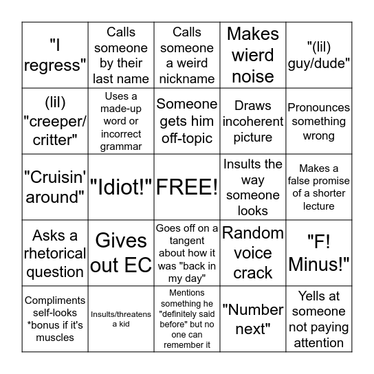 Spango! Bingo Card