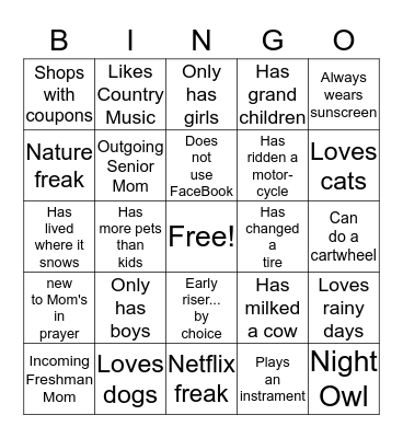 Mom's in Prayer  Bingo Card