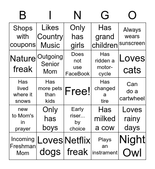 Mom's in Prayer  Bingo Card