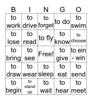 past simple of the verbs Bingo Card