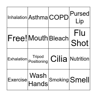 Respiratory System Bingo Card