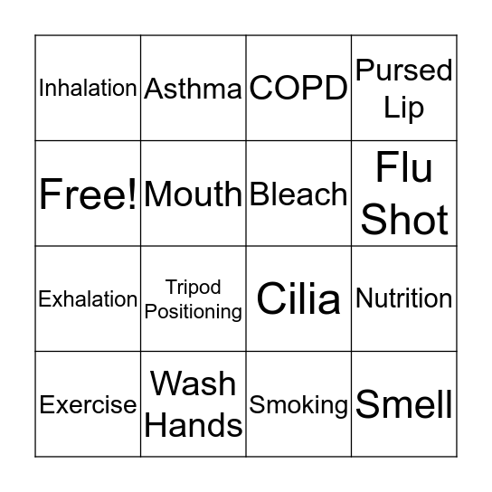 Respiratory System Bingo Card