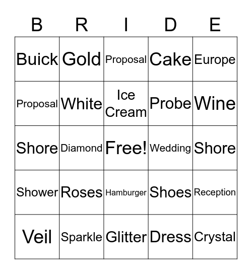 Crystals Shower -  June 30, 2018 Bingo Card