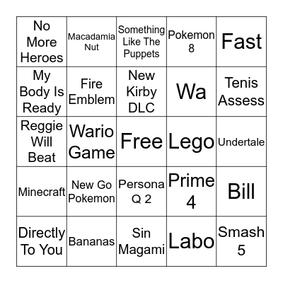 E3 New Me Bingo Card