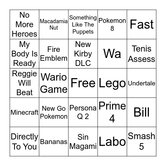 E3 New Me Bingo Card