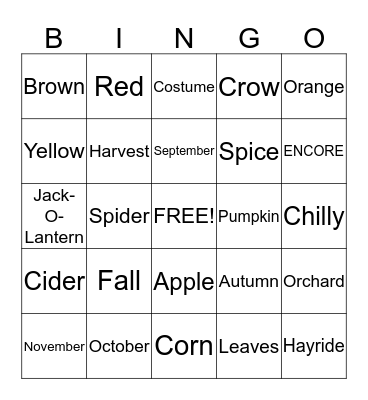 ENCORE  Bingo Card