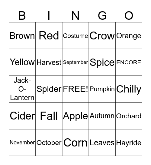 ENCORE  Bingo Card