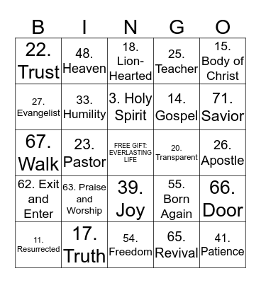 BIBLE BINGO! Bingo Card