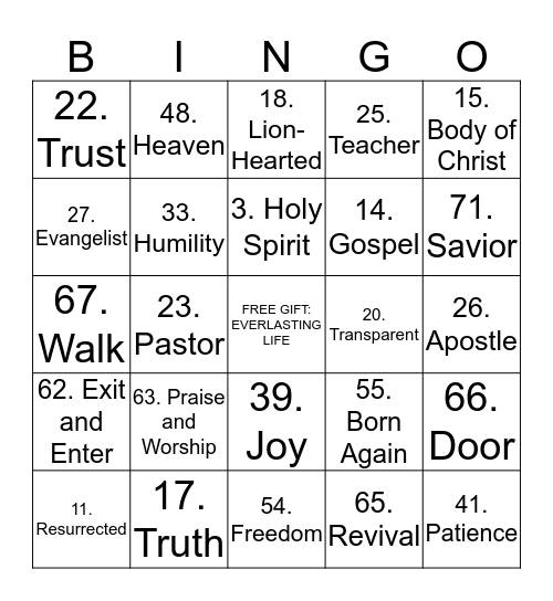 BIBLE BINGO! Bingo Card