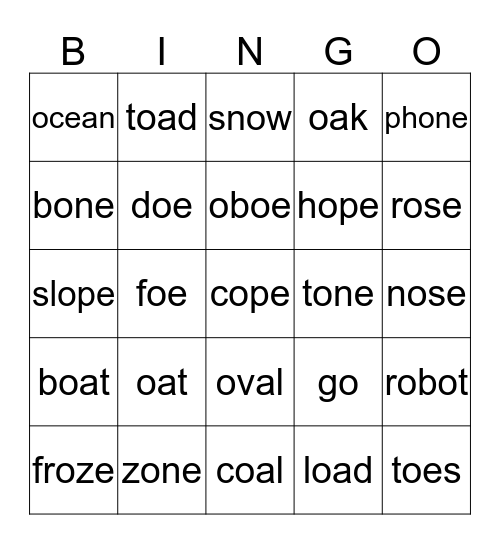 Long O Bingo Card
