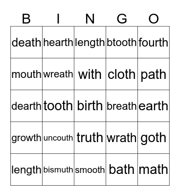 End TH Bingo Card
