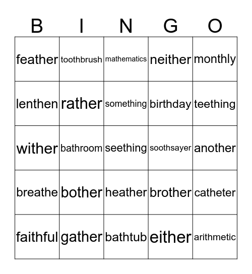 Middle TH Bingo Card