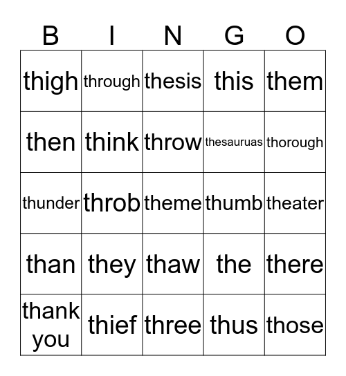 Beginning  TH Bingo Card