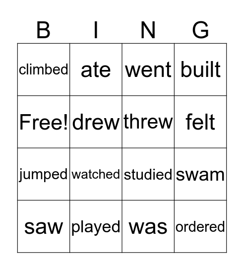 Past tense bingo Card