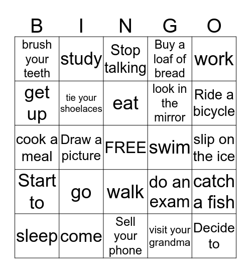 PAst Simple Bingo Card