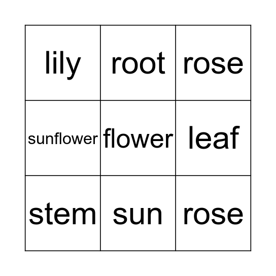 Flower Bingo Card