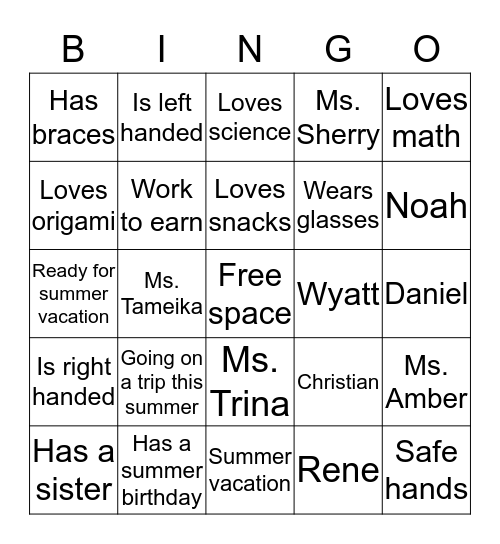 Room 50 Bingo Card