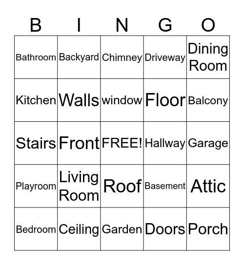 PARTS OF THE HOUSE Bingo Card